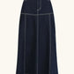 High-Waist Side Slit Contrast Stitch Denim Maxi Skirt - DAVERRI FASHIONS