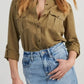 Collared Neck Roll-Tab Sleeve Denim Top - DAVERRI FASHIONS