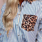 Striped Leopard Print Patchwork Button Up Shirt - DAVERRI FASHIONS