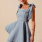 SO ME A Line Fit and Flare Diamond Bow Ribbon Denim Dres Mini Dresses