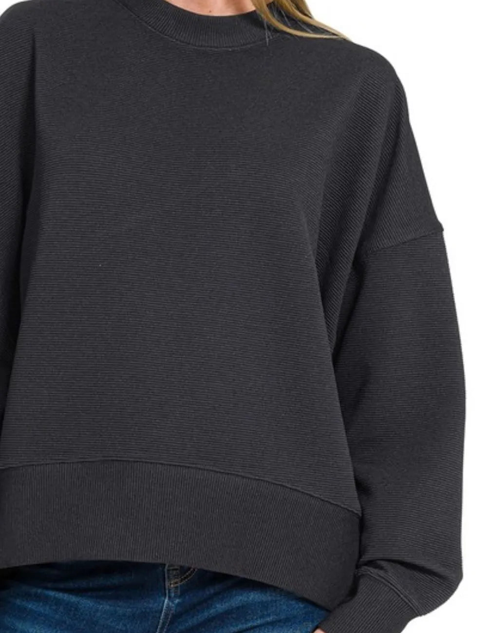 Zenana Ribbed Balloon Sleeve Sweatshirt | Sweatshirts Daverri Fashions