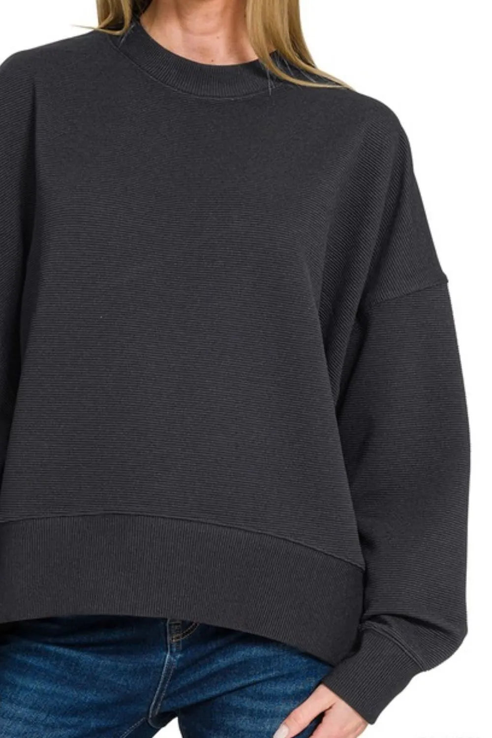 Zenana Ribbed Balloon Sleeve Sweatshirt Sweatshirts