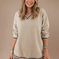 Casual V-Neck Striped Trim Pullover - DAVERRI FASHIONS