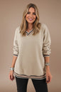 Casual V-Neck Striped Trim Pullover - DAVERRI FASHIONS