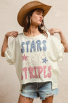 BiBi Mix And Match Stars And Stripes cream oversized short sleeve T-shirt