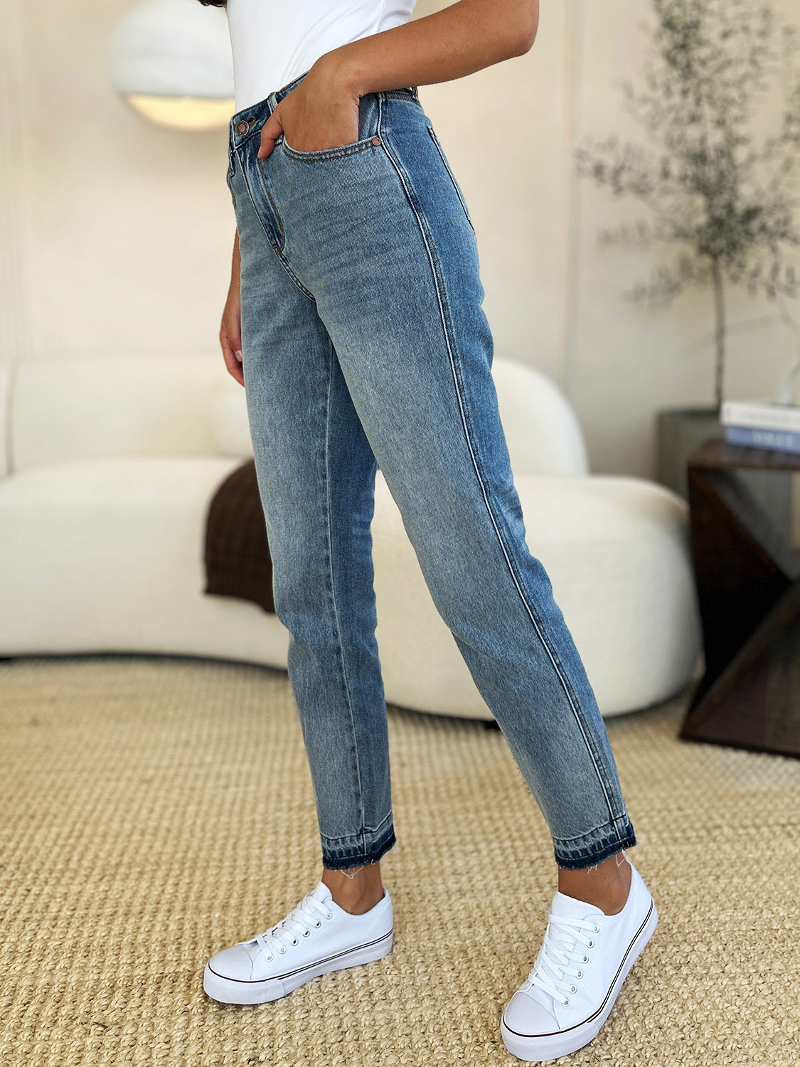 Judy Blue Full Size Mid Rise Rigid Magic Release Hem Jeans | Daverri Fashions