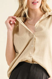 And The Why Oversized Linen Button Down Shirts Top | Tops Daverri Fashions