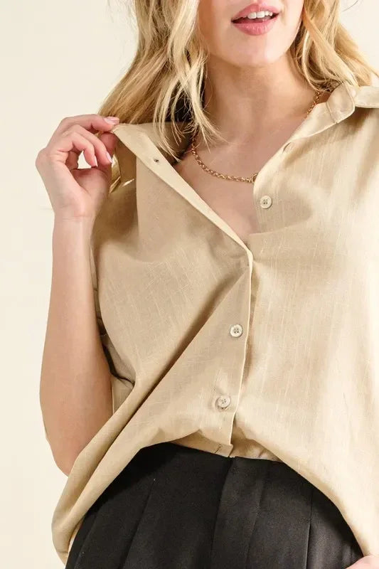 And The Why Oversized Linen Button Down Shirts Top - DAVERRI FASHIONS