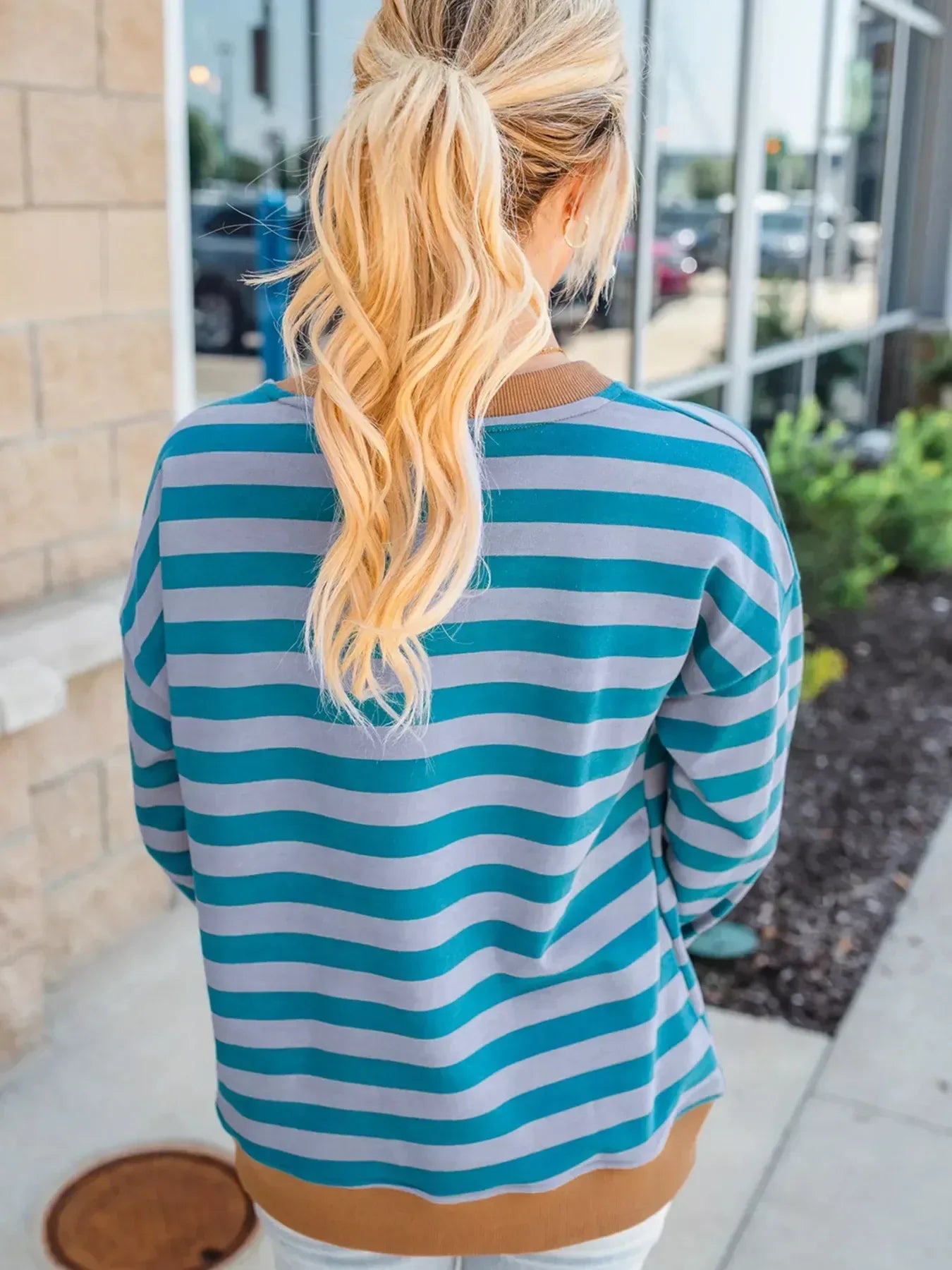 Striped Round Neck Casual Sweatshirt - DAVERRI FASHIONS