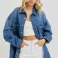 RISEN Full Size Snap Down Long Sleeve Denim Shacket Dark Shackets