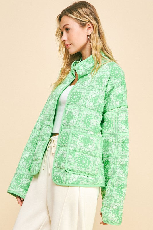 Davi & Dani Vintage Print Open Front Jacket with Pockets Jackets