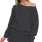 Zenana Fleece Boat Neck Sweatshirts & Shorts 2pcs Set BLACK Outfit Sets