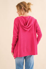 And The Why Full Size Thermal Hooded Open Front Cardigan with Pockets | Cardigans Daverri Fashions