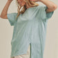 Aemi + Co Asymmetrical Front Slit Round Neck Raglan Sleeve T-Shirt T-Shirts