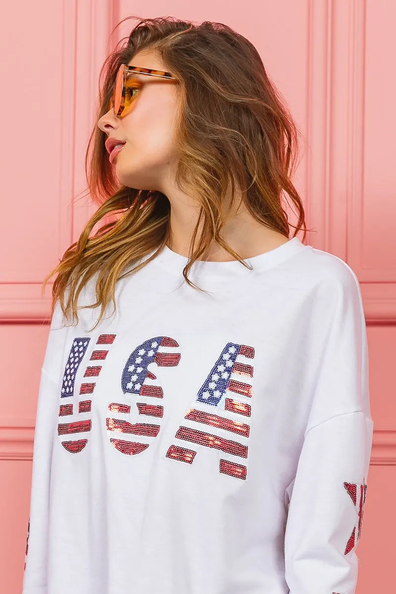 BiBi American Flag USA and Star Sequin Sweatshirt Sweatshirts