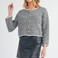 Aemi + Co Striped Button Down Round Neck Cardigan - DAVERRI FASHIONS