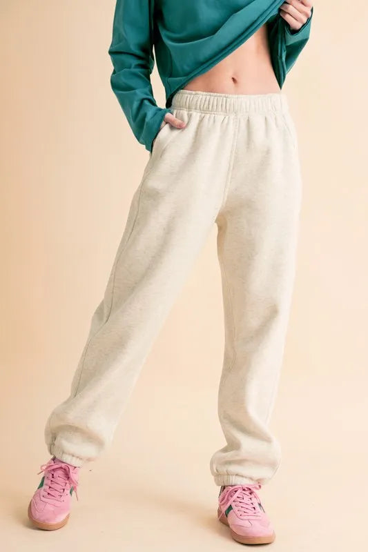 Aemi+Co Drawstring Elastic Waist Joggers HEATHER BONE Joggers