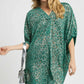Umgee Metallic Leopard Print V-Neck Kimono Dress TEAL