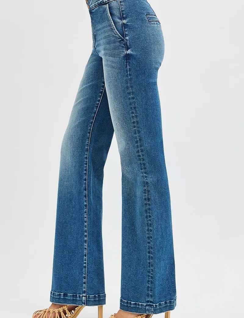 RISEN Full SIze Tummy Control High Rise Bootcut Jeans with Double Button Waistband Plus SIze | Daverri Fashions