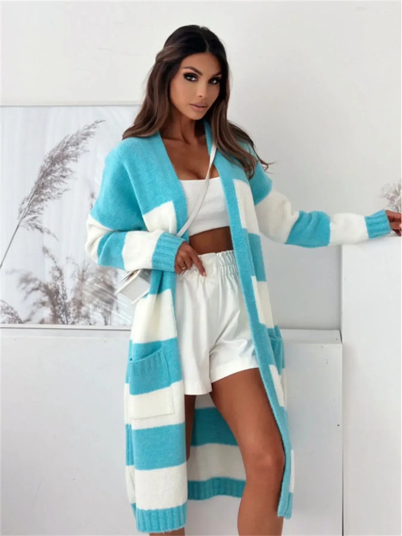 Color Block Open Front Cardigan - DAVERRI FASHIONS
