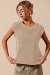 SO ME beige ribbed knit raglan sleeveless sweater top