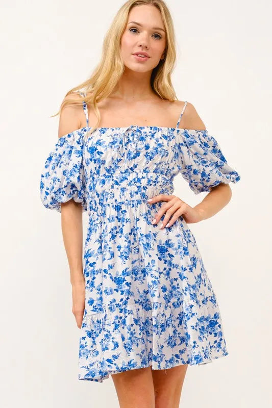 And The Why Off Shoulder Bubble Sleeve Dress Mini Dresses