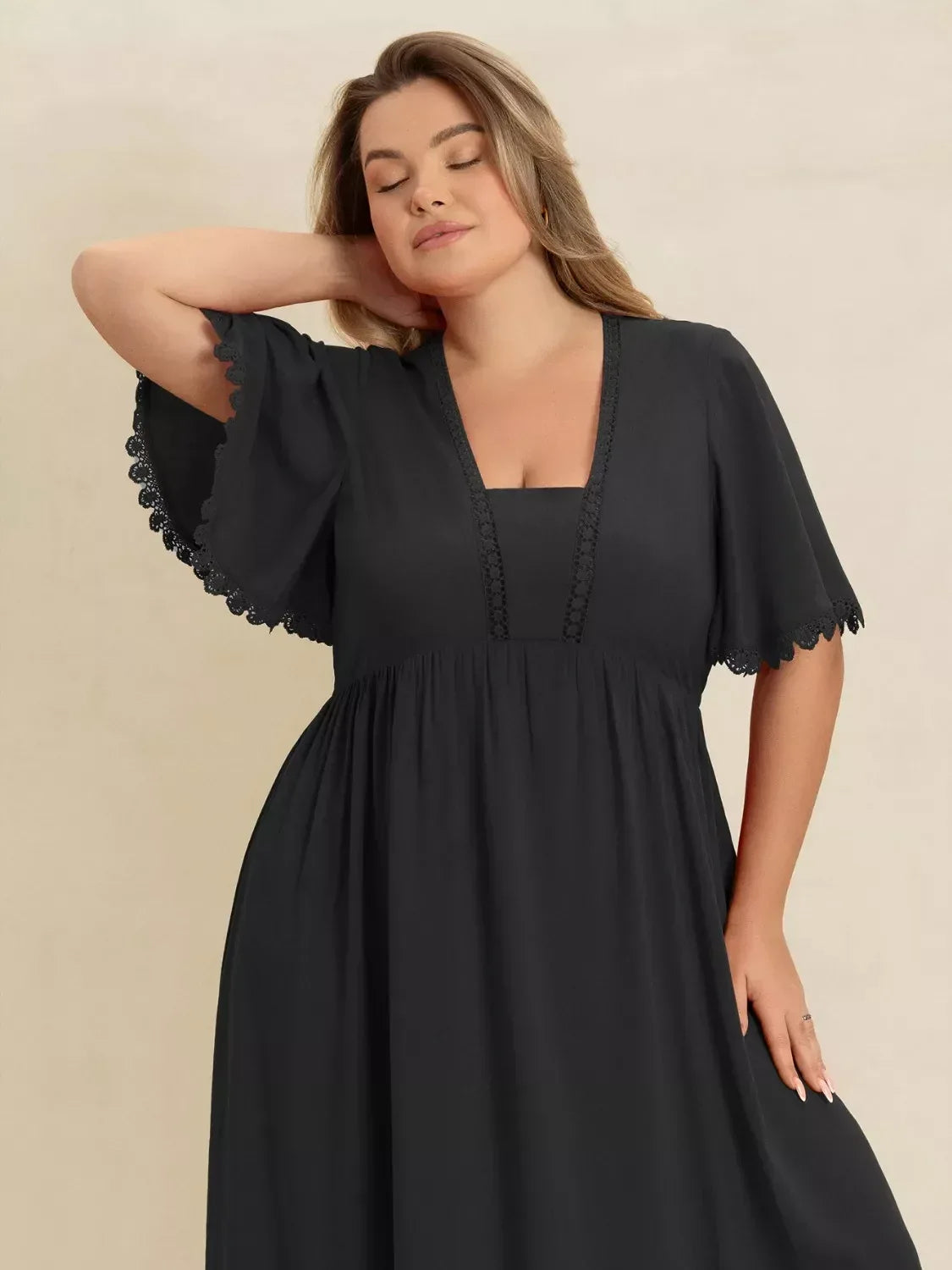 Plus Size Boho Ruffled Maxi Dress with Flutter Sleeves - DAVERRI FASHIONS