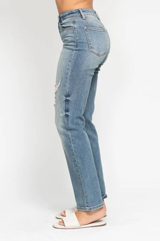 Judy Blue Full Size High Waist Distressed Dad Jean Jeans
