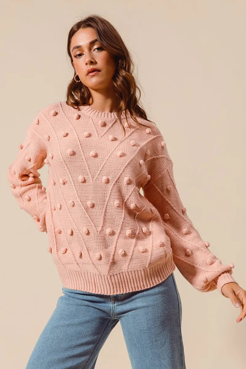 SO ME Pom Pom Textured Knit Sweater Top | Sweaters Daverri Fashions