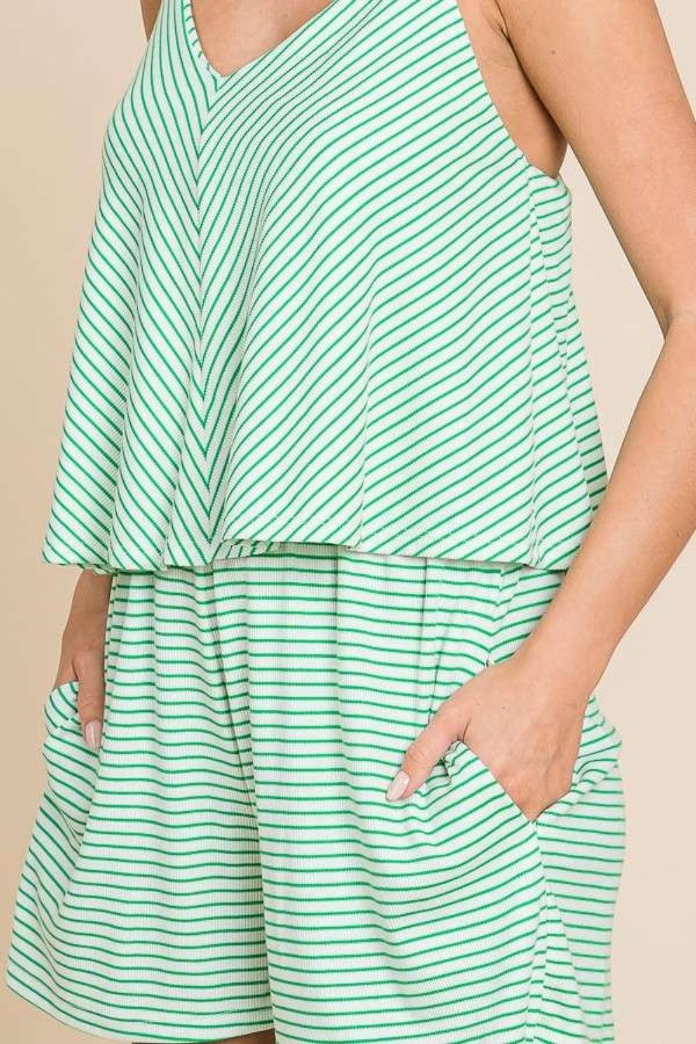 Culture Code Full Size Double Flare Striped Romper Rompers