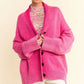 Davi & Dani Shawl Collar Ribbed Detail Button Up Cardigan Hot Pink Cardigans