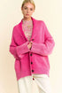 Davi & Dani Shawl Collar Ribbed Detail Button Up Cardigan Hot Pink Cardigans