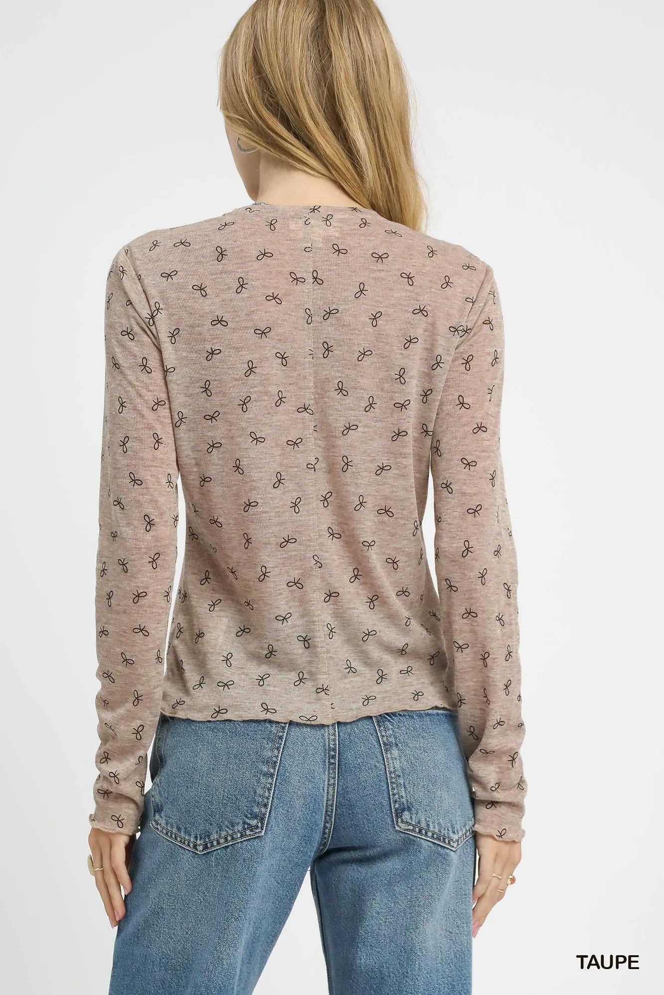 Umgee Bow Print Lightweight Knit Top