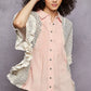 POL Button Down Front Pleated Shirt with Crochet Patch - DAVERRI FASHIONS