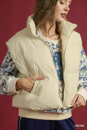 Umgee High Neck Puffer Vest with Zip Front | Vest Jackets Daverri Fashions