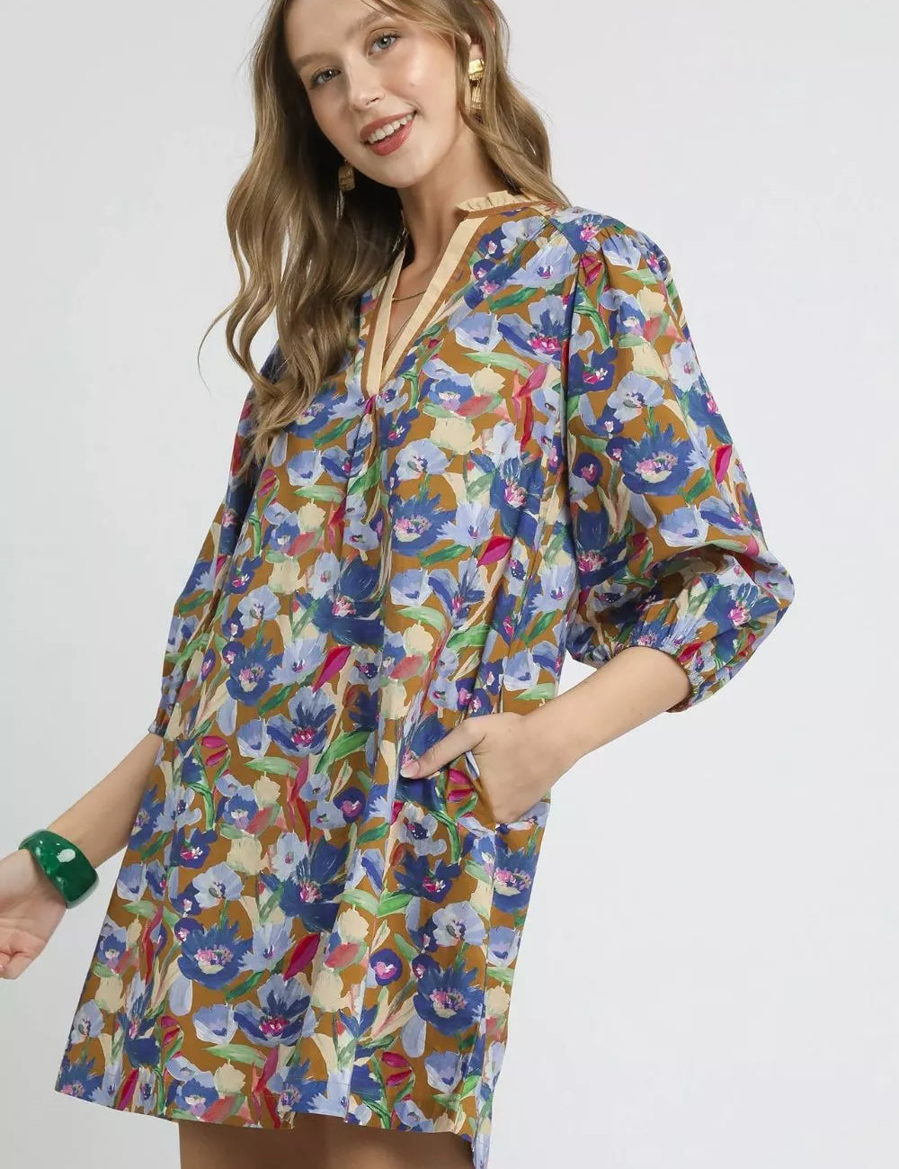 Umgee Boho Floral Balloon Sleeve Mini Dress | Mini Dresses Daverri Fashions