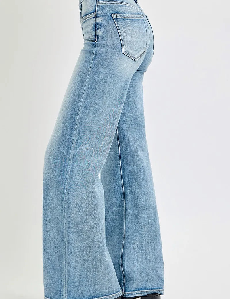 RISEN Full Size Mid Rise Wide Jeans with Front Patch Pockets | Jeans Daverri Fashions