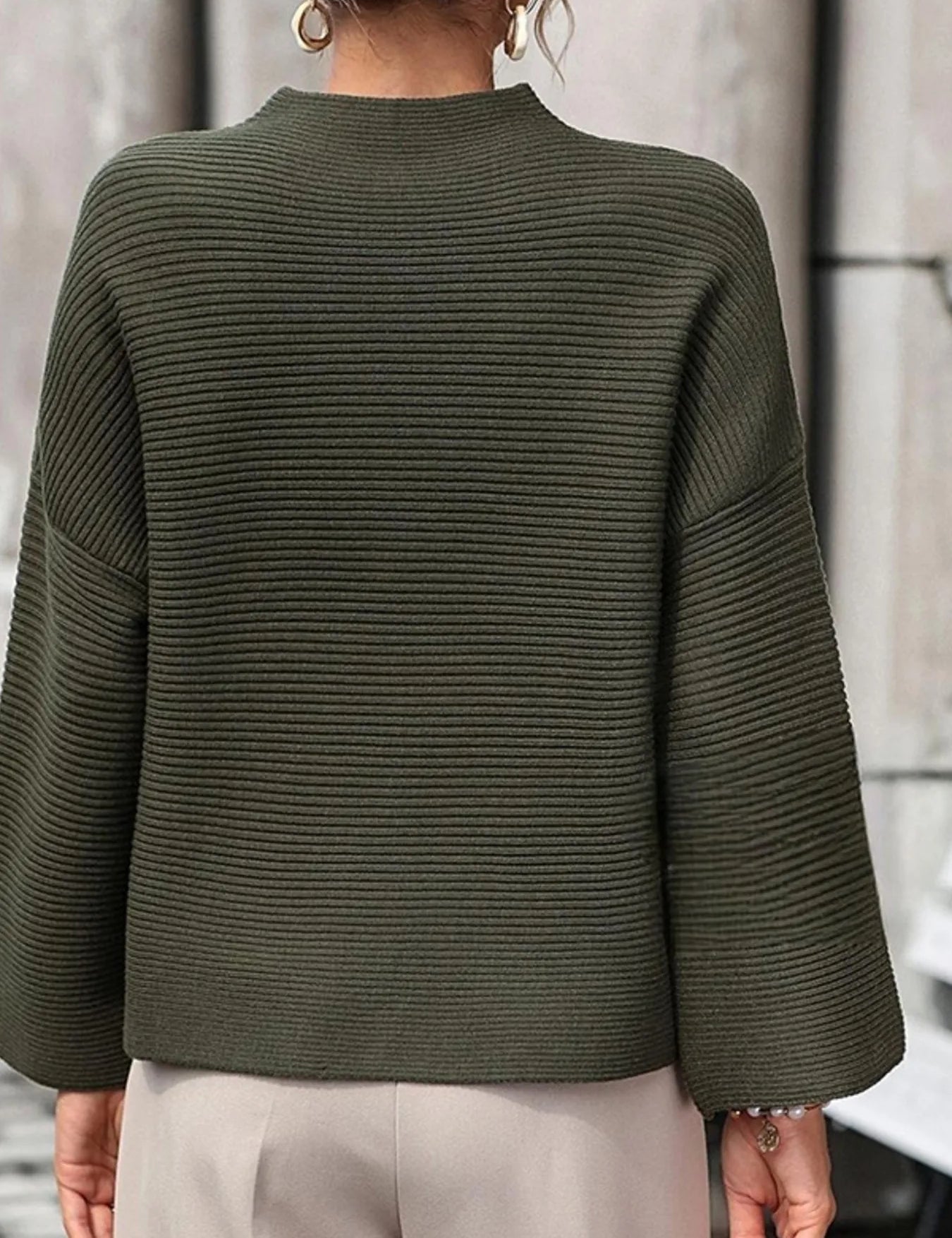 Mock Neck Drop Shoulder Knit Top | Knit Tops Daverri Fashions