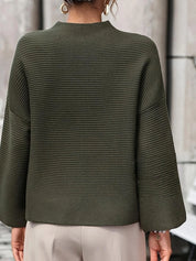 Mock Neck Drop Shoulder Knit Top | Knit Tops Daverri Fashions