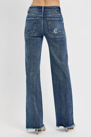 RISEN Full Size Tummy Control High Rise Long Straight Jeans Plus Size | Jeans Daverri Fashions