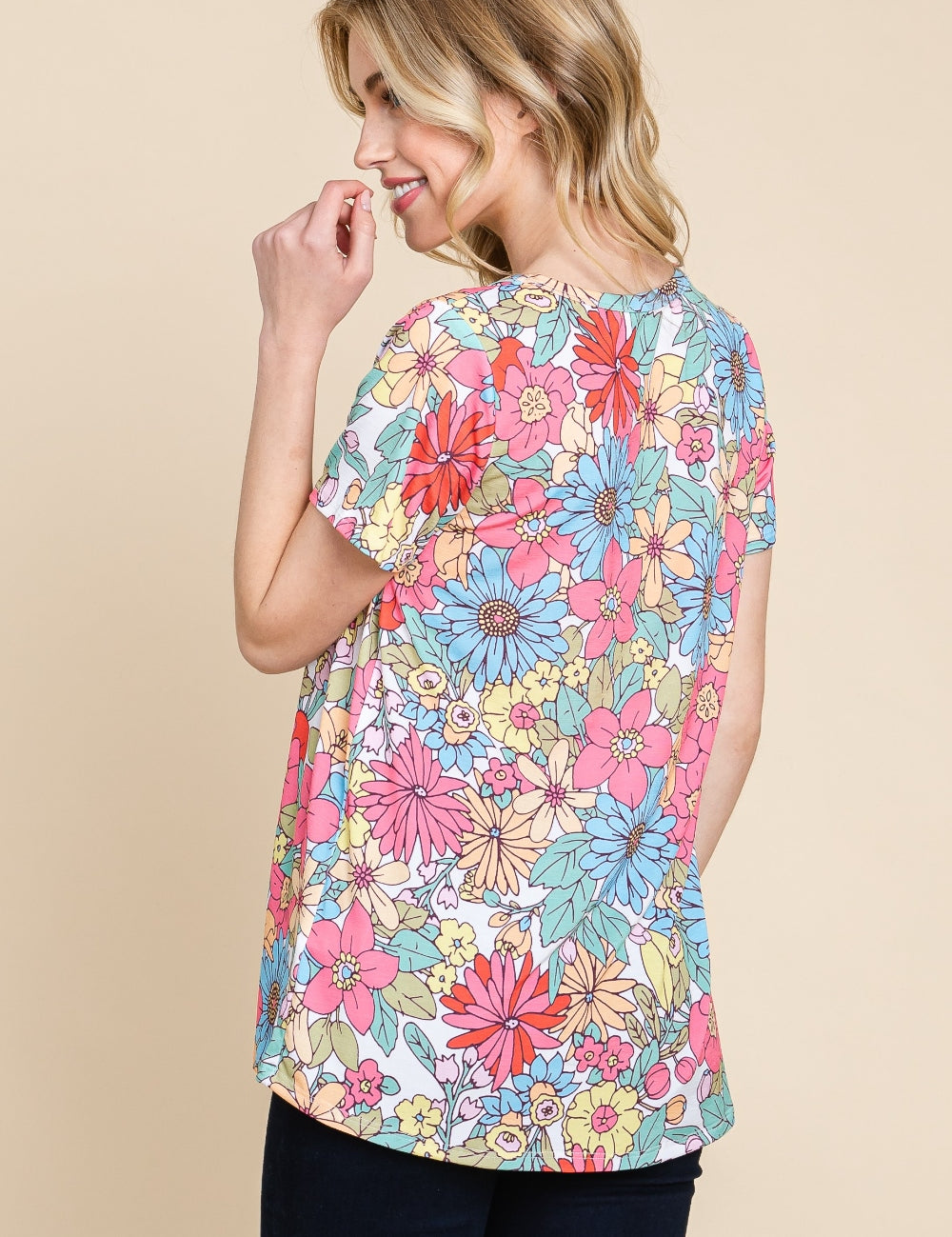 BOMBOM Floral Short Sleeve T-Shirt | Daverri Fashions