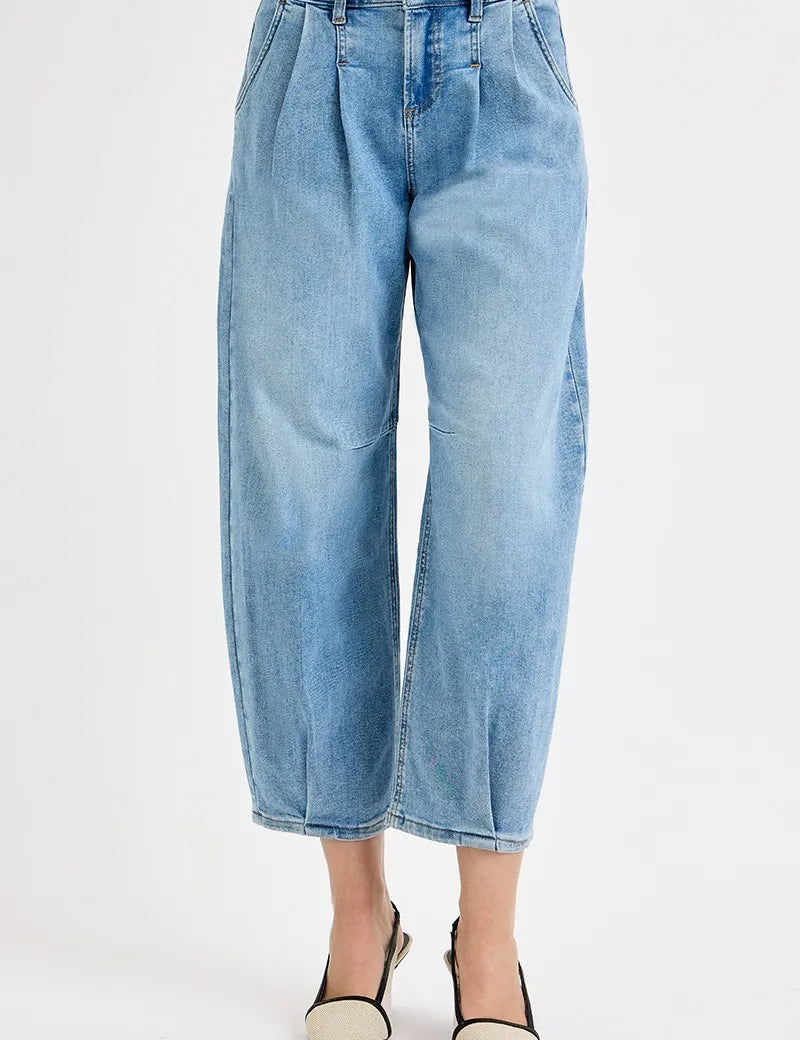 MEDIUM RISEN Full Size Mid Rise Fit Crop Wide Volume Leg Jeans Plus Size | Jeans Daverri Fashions