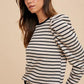 Annie Wear Striped Round Neck Puff Sleeve French Terry Top Tops