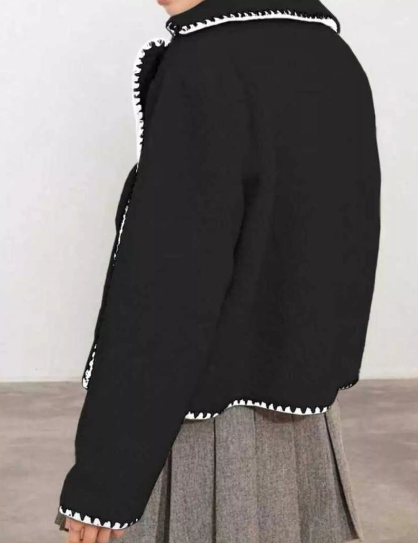 Sherpa Contrast Trim Button Up Jacket | Jackets Daverri Fashions
