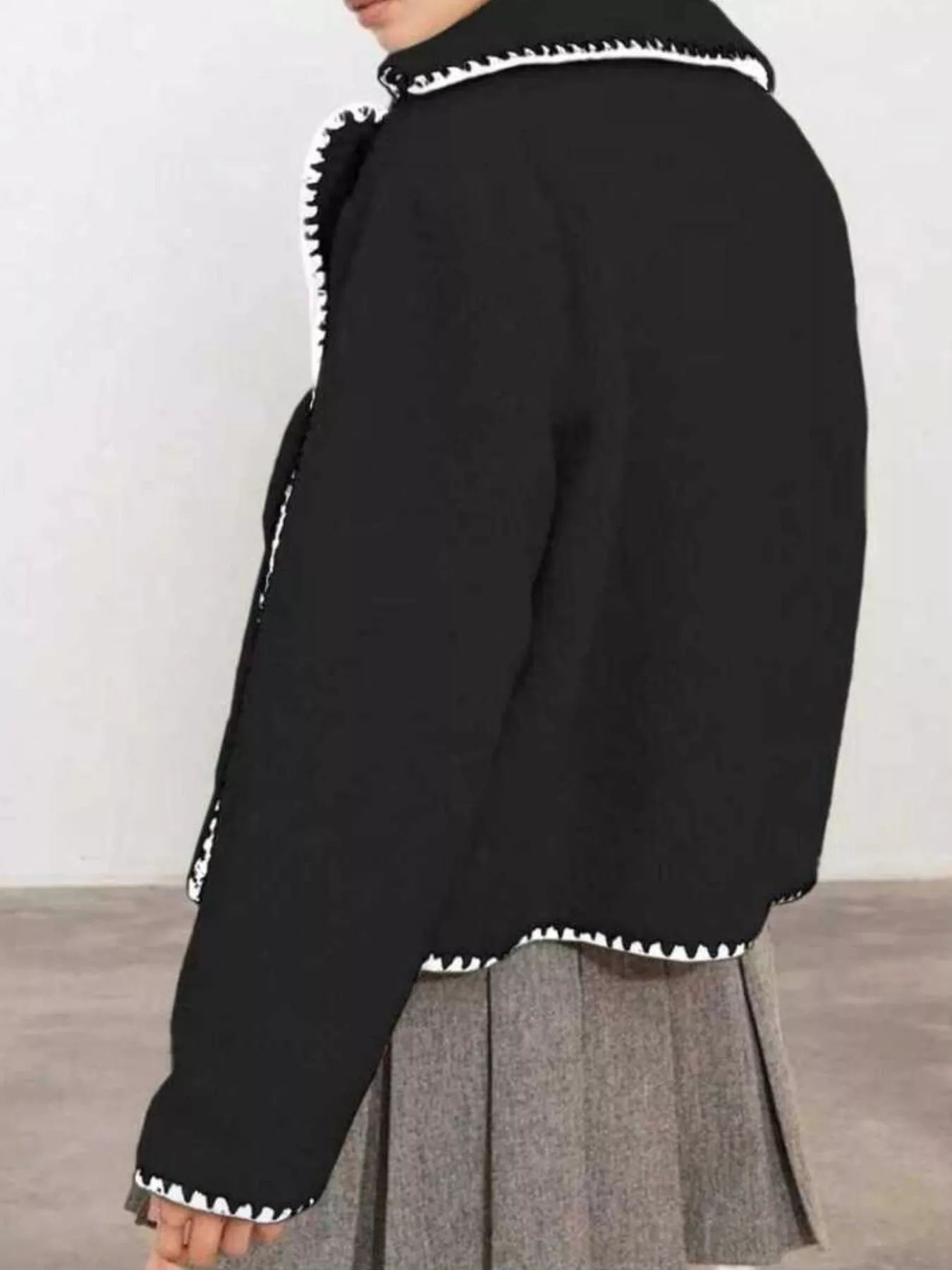 Sherpa Contrast Trim Button Up Jacket | Jackets Daverri Fashions