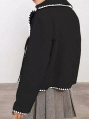 Sherpa Contrast Trim Button Up Jacket | Jackets Daverri Fashions