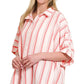Zenana Woven Yarn-Dye Stripe Oversized Button Down Shirt