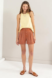 High Waist Pleated Linen Shorts Bottoms