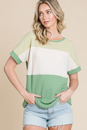 Green Multi BOMBOM Color Block Short Sleeve T-Shirt | Daverri Fashions