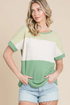 BOMBOM Color Block Short Sleeve T-Shirt - DAVERRI FASHIONS